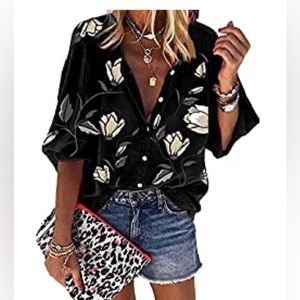 3/4 bell sleeve floral print blouse